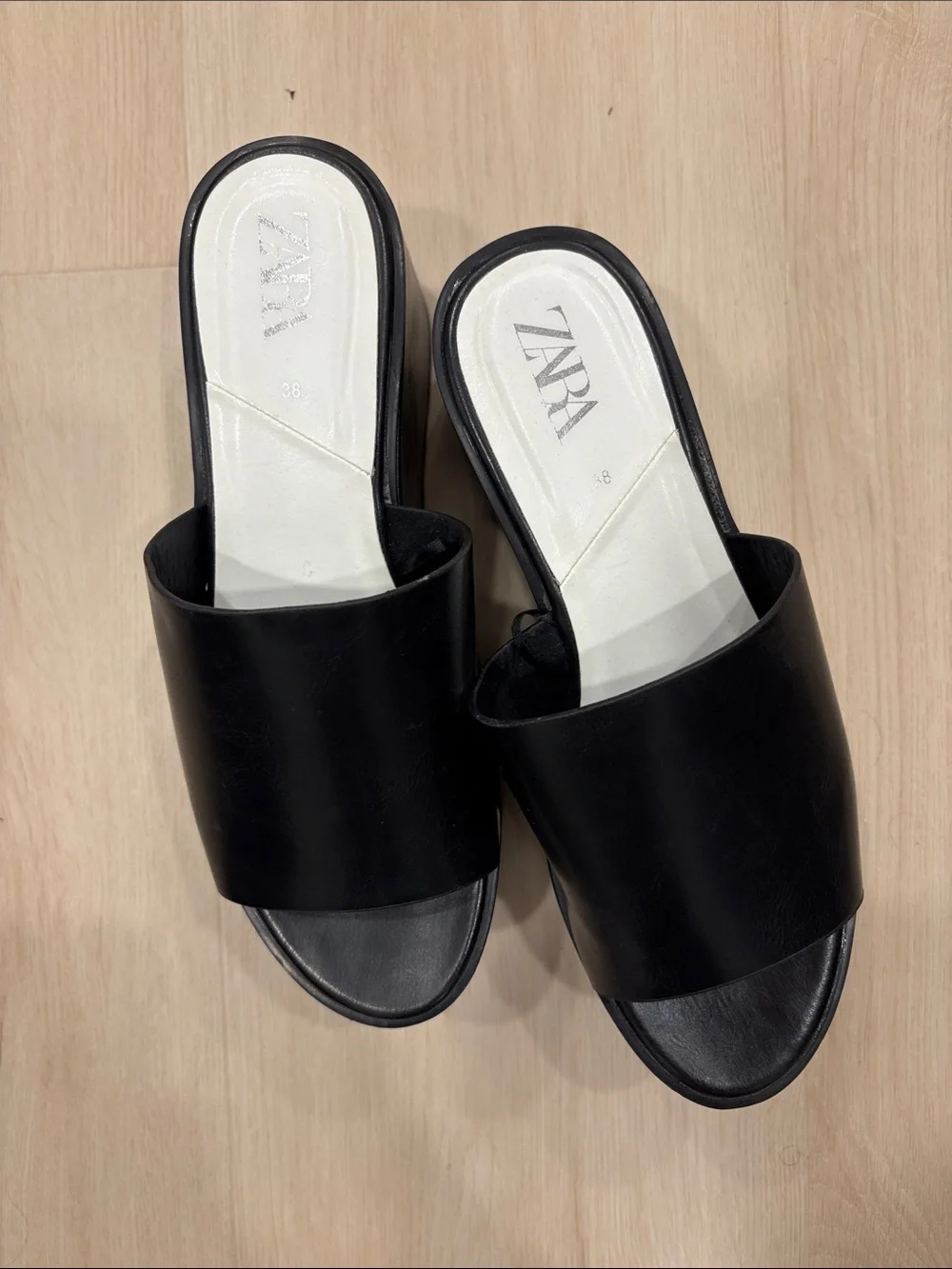 Zara Black Platform Slide Wedges